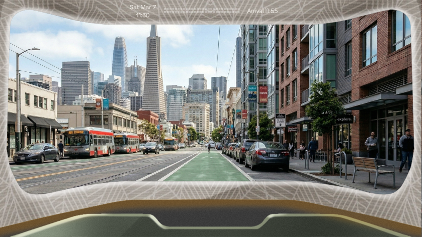 Screen clears to city view