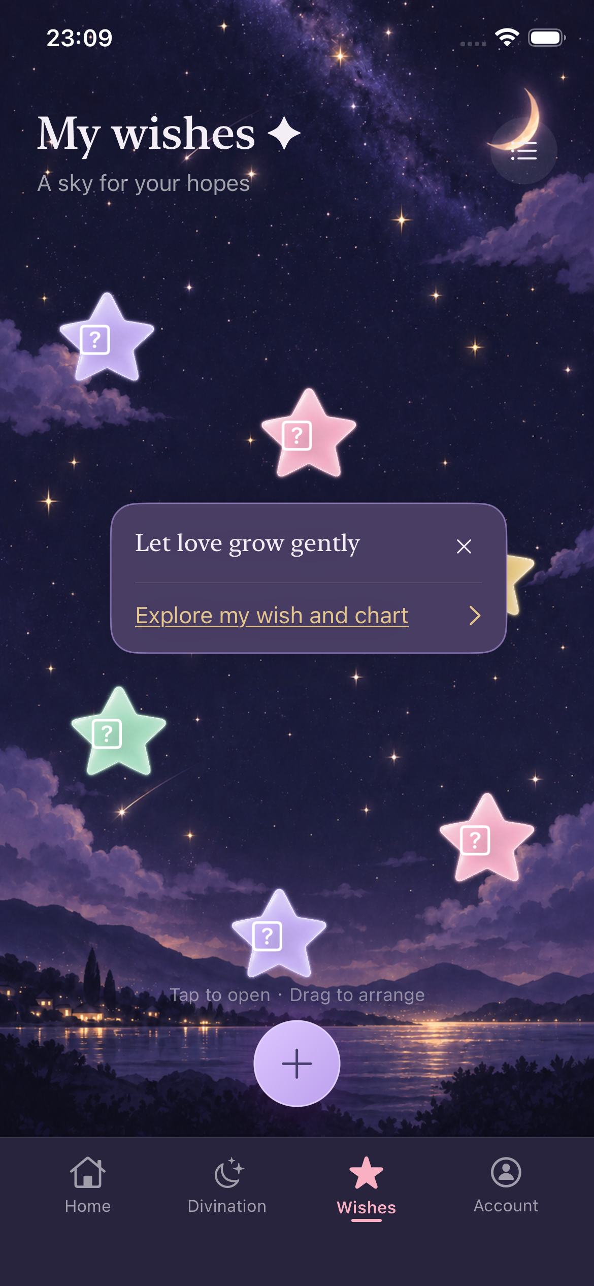 Wish stars and selected wish in the simulator